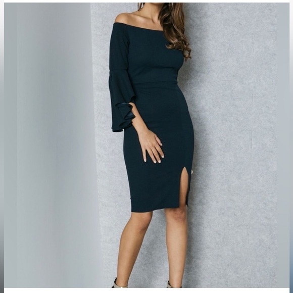 bardot black off the shoulder dress Long Sleeve Bardot Crystal Pearl Maxi Dress Black